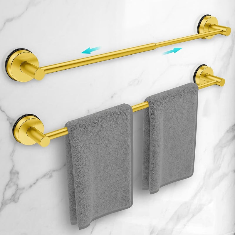 WingWider Adjustable Suction Cup Towel Bar for Bathroom Wall,14.6Inch~24 Inch Towel Racks for Bathroom,Stainless Steel Bath Towel Holder for Shower,2 Pack(Brushed Gold) - Image 1